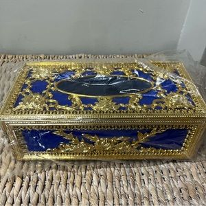Vintage Chadwick Rococo Tissue box blue velvet gold trim elegant large NEW.